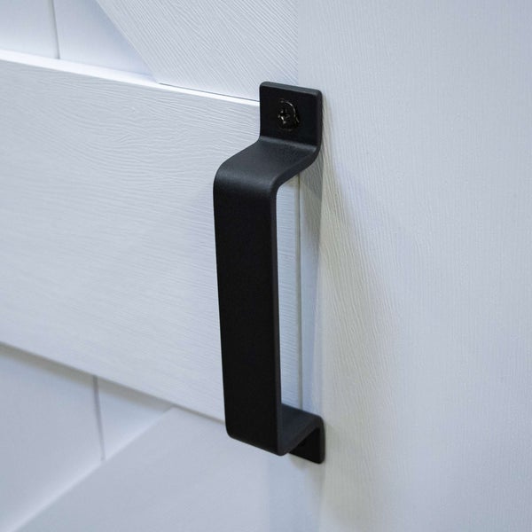 Holzschiebetür Komplettset Scheunentor weiß Doppelflügelig Beschlag in schwarz - 2050x2150mm