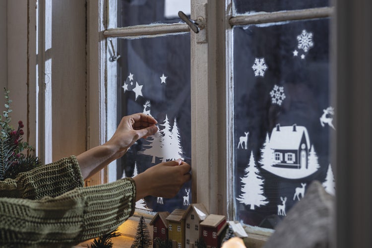 FRANK FLECHTWAREN | Fenstersticker Merry Christmas, 33er Set, 3 Blätter, je Blatt 30 x 40 cm, KUNSTSTOFF