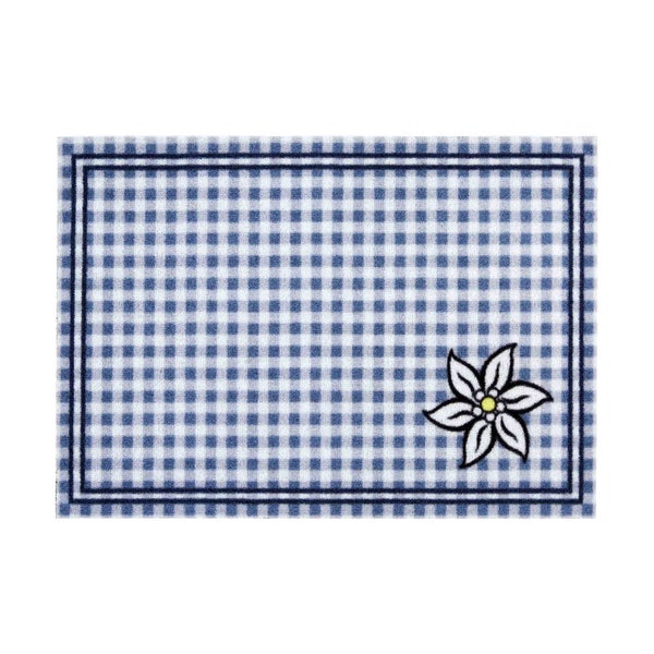 Fußmatte mit blau-weißem Karomuster und Edelweißmotiv