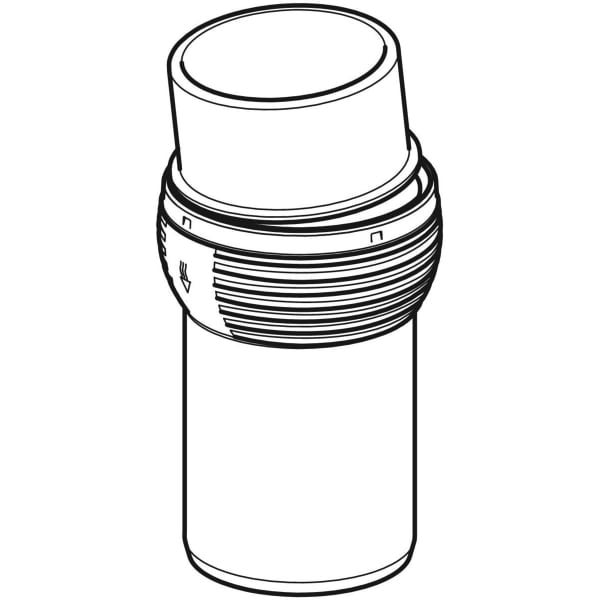 Strichzeichnung eines zylindrischen Rohrbauteils mit geripptem Einstellring und Kappe.