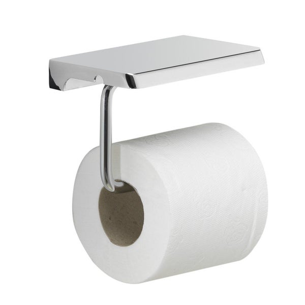 Schwarzer Papierrollenhalter + Ablage aus verchromtem Edelstahl