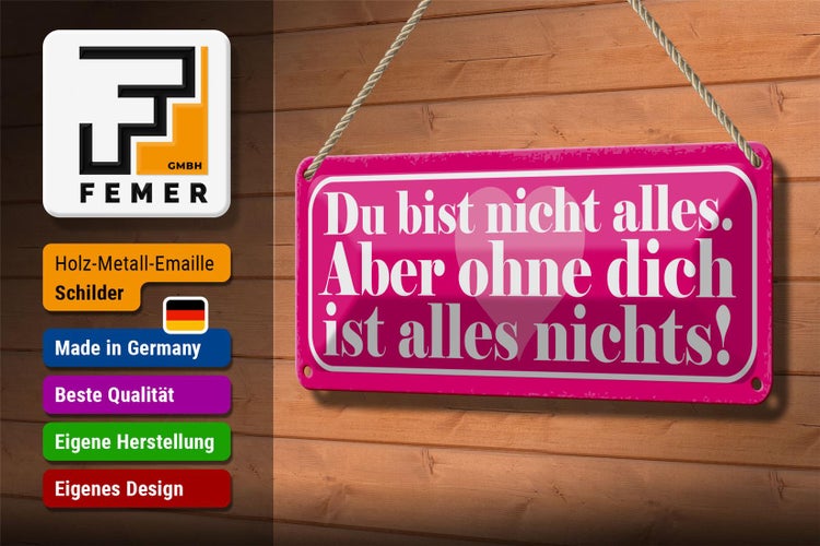 Blechschild Spruch 27x10cm du bist nicht alles aber ohne Dekoration