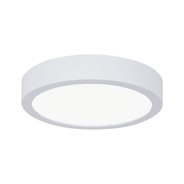 Runde LED Deckenleuchte mit 400 Millimeter Durchmesser, geeignet für Feuchträume, inklusive technischer Zeichnung und Anwendungsszenario.