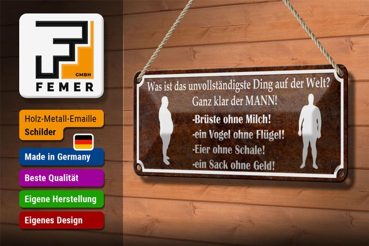 Blechschild Spruch 27x10cm MANN Brüste ohne Milch Eier ohne Dekoration