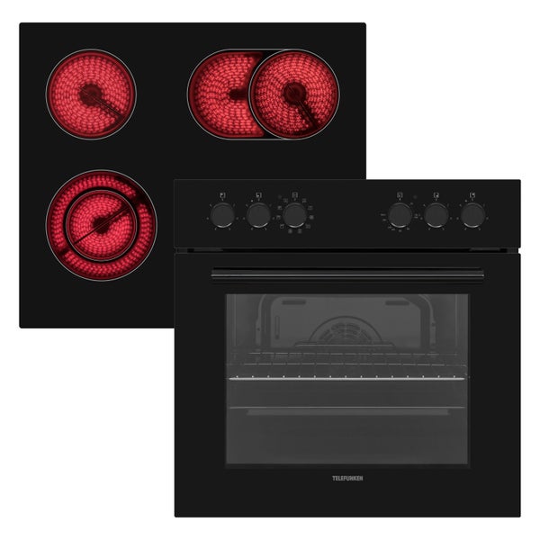 Telefunken ECHS65A-B2 Einbauherd-Set Elektro-Herd-Kochfeld-Kombi Backofen & Glaskeramik-Kochfeld Hot Air Shield