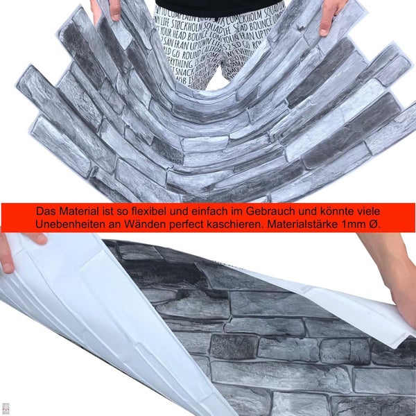 0,4m² 3D PVC Kunststoff Verkleidung Paneele Steinoptik Wandpaneele Wandverkleidung Decke Deckenpaneele Fliesen Imitat  (Grey Brick )