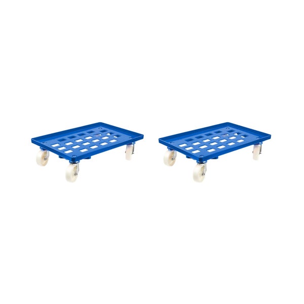 PROREGAL SparSet 2x Transportroller für Euroboxen 60 x 40 cm mit Kunststoffräder Blau Gitter/Rasterdeck 4 Lenkrollen Traglast 300 kg