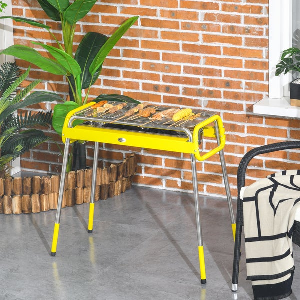 Outsunny Holzkohlegrill, BBQ Grill, klappbare Beine, herausnehmbare Kohleschale, Edelstahl, 85 x 43 x 72 cm, Metall, Edelstahl, Gelb