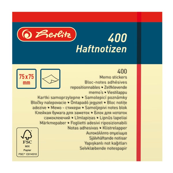 Herlitz Haftnotizblock 75x75mm 400 Blatt gelb