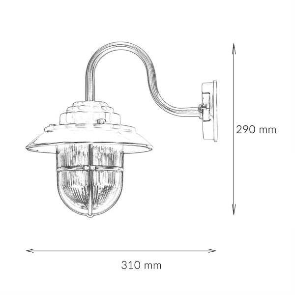 Skizze einer Wandleuchte mit den Maßen 290 mm Höhe und 310 mm Breite