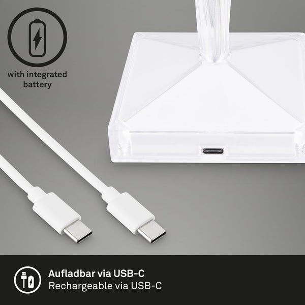 Briloner Leuchten ANIA LED LED Akku Tischleuchte 1x LED USB Anschluss mit ladefunktion Akkubetrieb RGB Fernbedienung Dimmbar 2,3 W 65 lm Kunststoff Transparent
