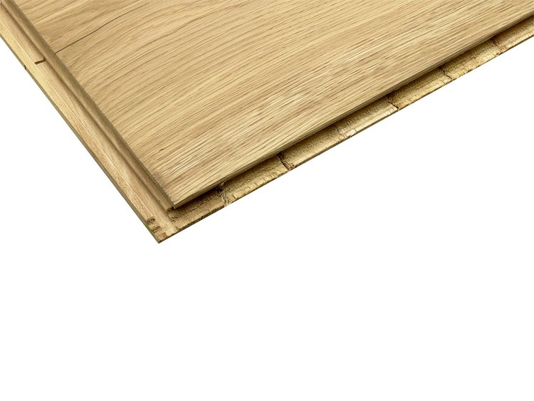 Parkettboden aus Holz mit Nut-und-Feder-Verbindung und natürlicher Maserung.