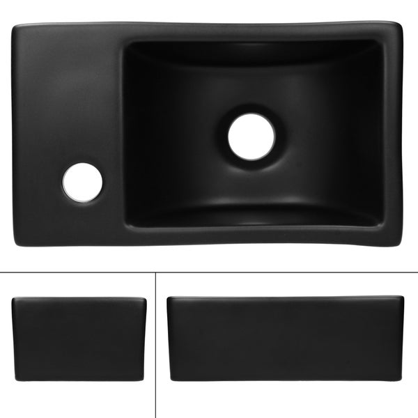 ML-Design Waschbecken Keramik Schwarz matt 35,5x20,5x12,5 cm klein inkl. Ablaufgarnitur, Moderne Aufsatzwaschbecken ohne Überlauf, Hahnloch rechts, Waschtisch Waschschale Waschplatz, für Badezimmer