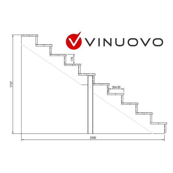 Skizze einer Treppe mit Maßangaben und Vinuovo Logo.