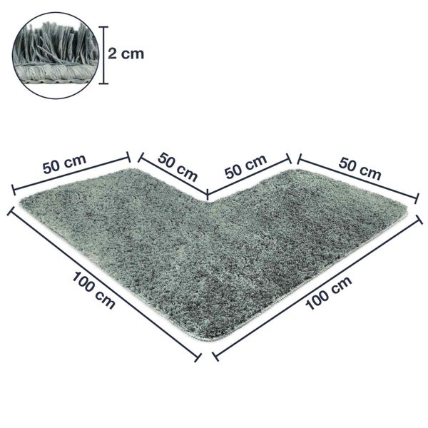 Grauer Eckteppich mit Maßangaben