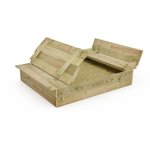 WICKEY Sandkasten Flippey 130x165cm Garten Kinder Sandkiste Spielplatz mit Sitzbank und Klappdeckel