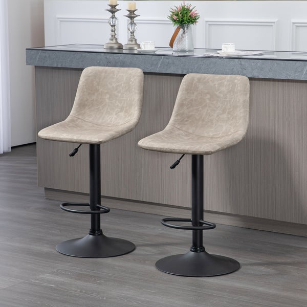 HOMCOM 2er-Set Barhocker, Bistrohocker mit Fußstütze, Drehbar Barstuhl, Höhenverstellbar Küchenhocker mit Kunstlederbezug, für Wohnzimmer, Esszimmer, Beige