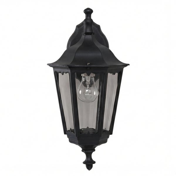 Schwarze Wandleuchte mit Glaseinsätzen und einer Glühbirne