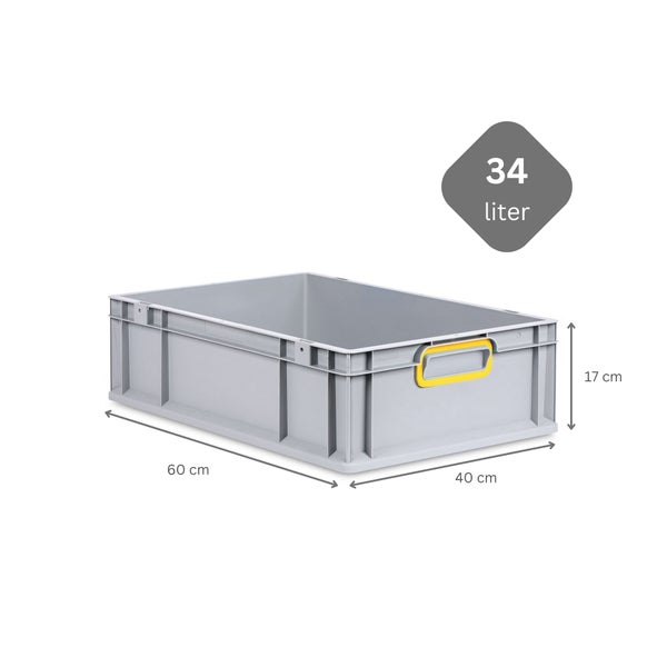 PROREGAL Spar Set 5x Eurobox Nextgen Color HxBxT 17 x 40 x 60 cm 34 Liter Griffe Gelb Geschlossen Glatter Boden Eurobehälter Transportbox