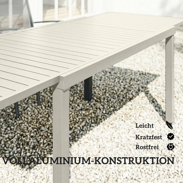 Gartentisch aus Vollaluminium-Konstruktion, leicht, kratzfest und rostfrei.