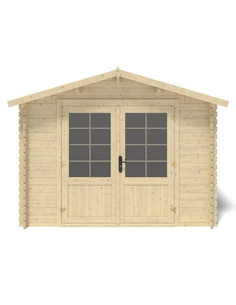 Gartenhaus aus Holz mit Doppeltür und Sprossenfenstern