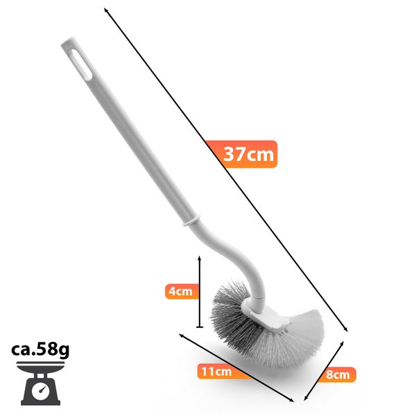 Toilettenbürste mit langem Stiel, Gesamtlänge 37 Zentimeter, Bürstenkopf 11 mal 8 Zentimeter, Gewicht circa 58 Gramm.