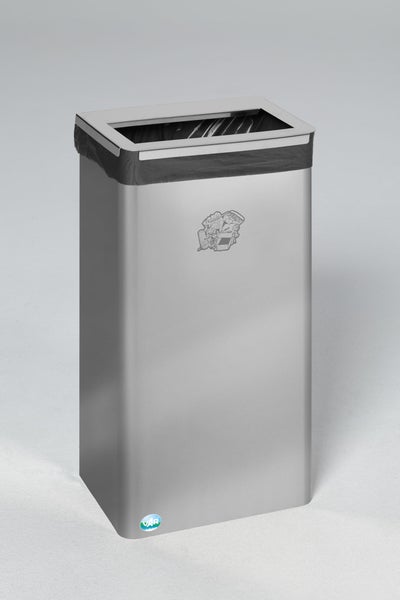 PROREGAL Robuster Papierkorb Mit Abnehmbaren Deckel 60 70 Liter HxBxT 60 x 31 x 22 cm Edelstahl Silber