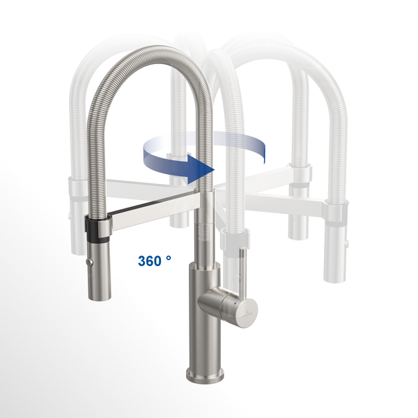 Villeroy & Boch Küchenarmatur Steel Expert Compact, Hochdruck-Armatur, Umschaltfunktion, wassersparend, Edelstahl massiv