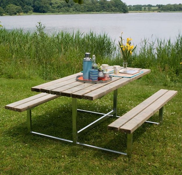 Picknicktisch, Gartentisch, Gartenmöbel  BASIC-177cm - Stahl und Holz – Natur