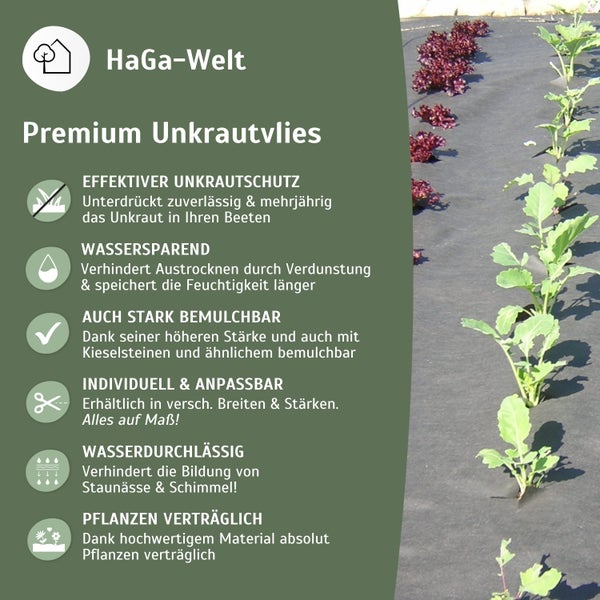 HaGa Premium-Unkrautvlies 180g/m² in 1m Breite – Langfristige Unkrautbekämpfung für Beete