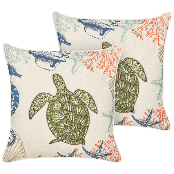 Dekokissen 2er Set ALGAE Leinen 45 x 45 cm Beige Tiermuster