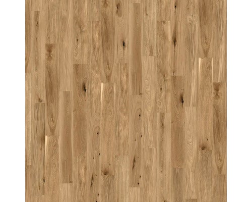 Parkettboden in Eichenoptik mit natürlicher Maserung und Astlöchern.