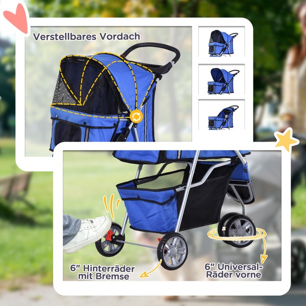 PawHut Hundewagen Hundebuggy Buggy Hunde Katzen mehrfarbig (Blau)