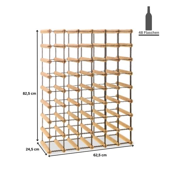 PROREGAL Modulares Weinregal Vinotega Mod Metal HxBxT 82,5 x 62,5 x 24,5 cm 6 x 8 Flaschen Massives Kiefernholz Braun Geölt