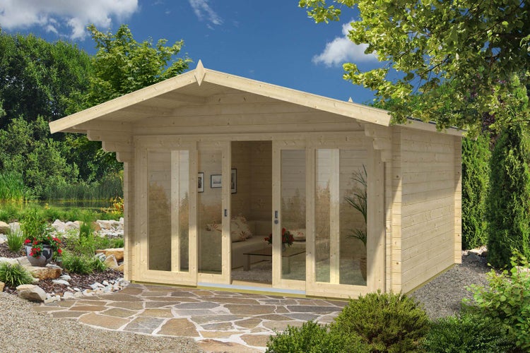 Alpholz Gartenhaus Neva 44 ISO Gartenhaus aus Holz, Holzhaus mit 44 mm Wandstärke, Blockbohlenhaus mit Montagematerial