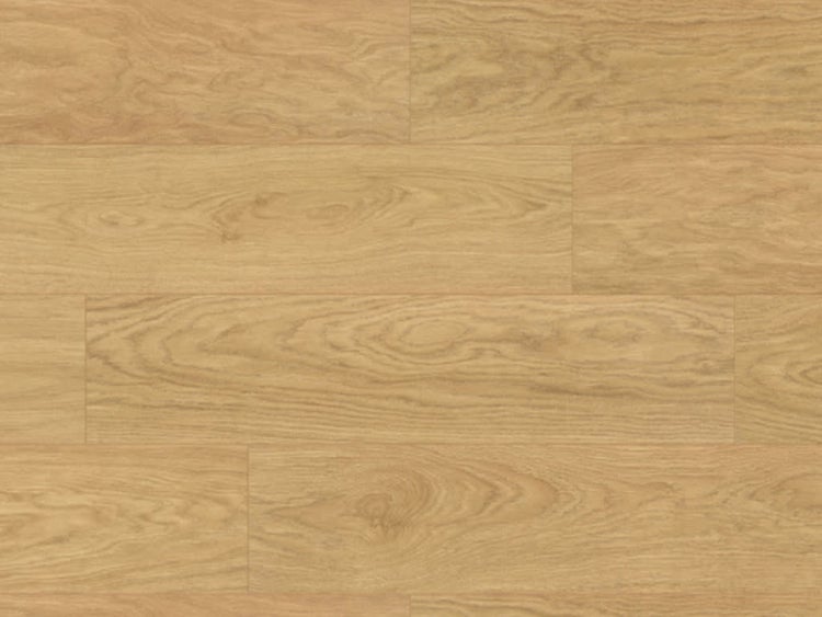 Laminatboden mit naturgetreuer Eichenholzoptik in Dielenformat.