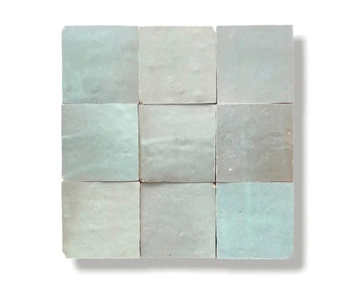 Handgefertigte Wandfliese Zellige Alhambra 15 Vert Clair 10x10cm glänzend