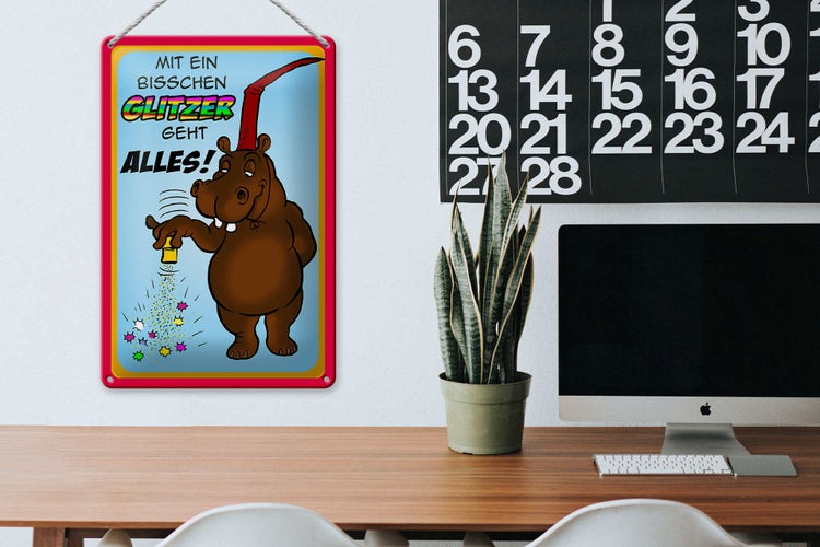 Blechschild Spruch 20x30cm mit bisschen Glitzer geht Alles