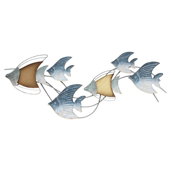 FRANK FLECHTWAREN | Wanddeko Fischschwarm, 89,5 x 4 x 39 cm , METALL
