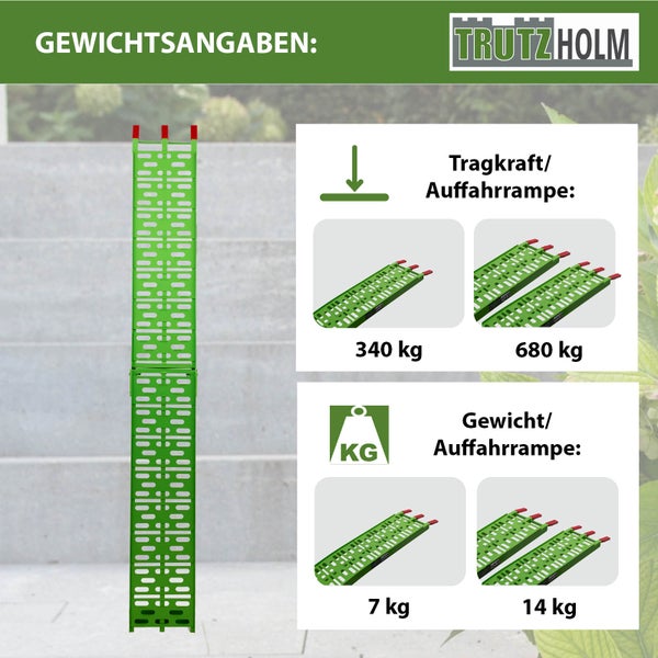 TRUTZHOLM 1 x Auffahrrampe klappbar 228 cm Traglast 340 kg Alu grün gelocht Motorradrampe Mofarampe
