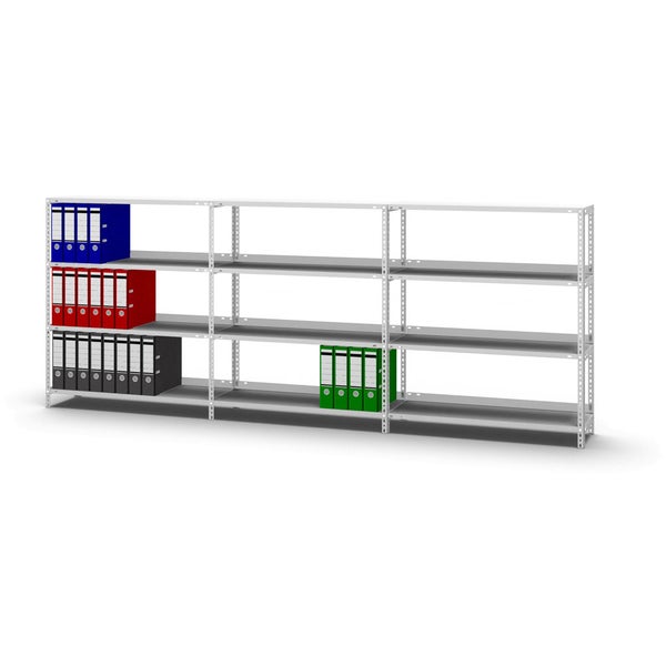 PROREGAL Aktenregal Schraubsystem Grundregal HxBxT 115 x 100 x 30 cm 4 Ebenen Fachlast 60 kg Mit Deckboden Einseitig Nutzbar Lichtgrau