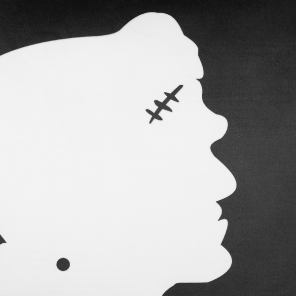 Silhouette von Frankensteins Monster mit Narbe auf der Stirn und Bolzen am Hals.