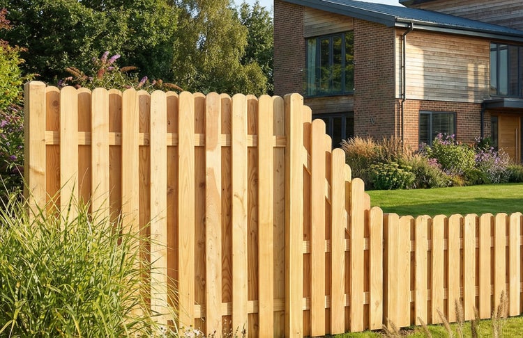 Holzzaun im Garten vor einem Wohnhaus