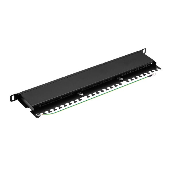 ProfiPatch Cat6a Patchpanel Patchfeld 19 Zoll 24 Port Verteilerfeld für Keystone Module RJ45 Rackeinbau geschirmt 0,5HE schwarz