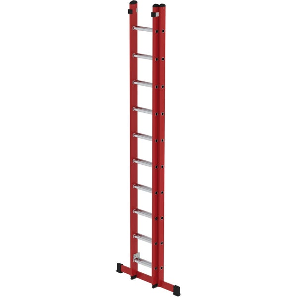 Rote Mehrzweckleiter mit Sprossen aus Metall.
