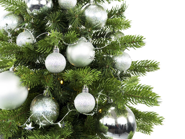 LAALU Dekorierter künstlicher Weihnachtsbaum SILVER CHRISTMAS II 60 cm mit LED-Licht im Topf