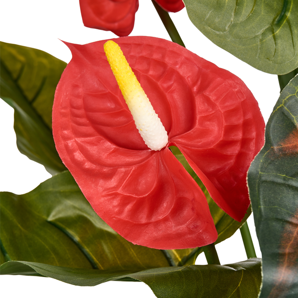 Künstliche Anthurie Pflanze mit roter Blüte und grünen Blättern
