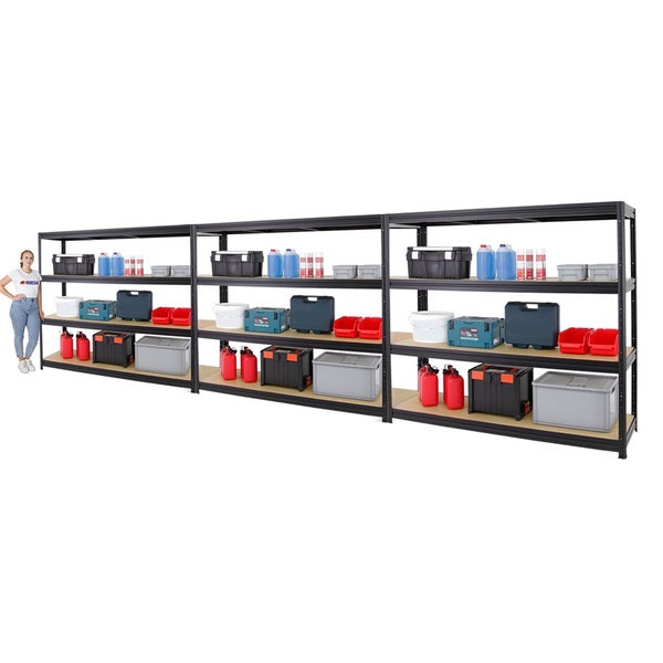 PROREGAL Mega Deal 3er-Sparset Profi-Schwerlastregal DINO HxBxT 180x180x60cm Fachlast 500kg Schwarz