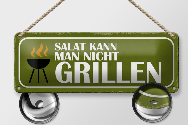 Blechschild Spruch 27x10cm Salat kann man nicht grillen Dekoration