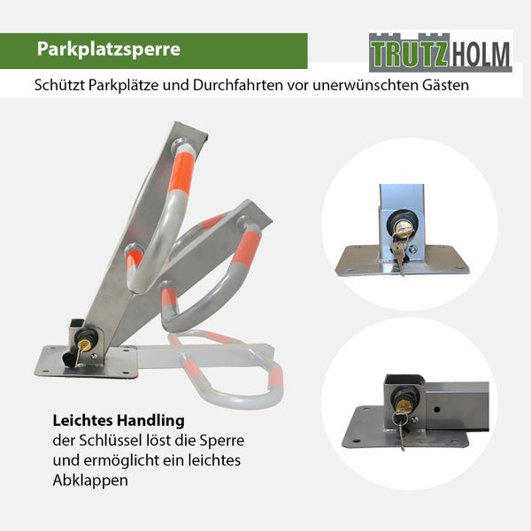 Parkplatzsperre 47 x 73 cm Metall grau abschließ- und klappbar Parkplatzbügel Sperrbügel Poller